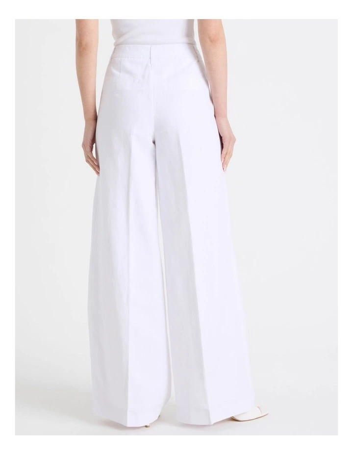 Cotton Linen Blend Mid Rise Wide Leg Pants in White image 6
