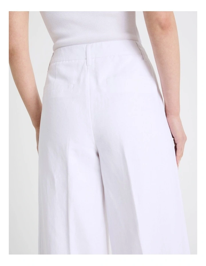 Cotton Linen Blend Mid Rise Wide Leg Pants in White image 7