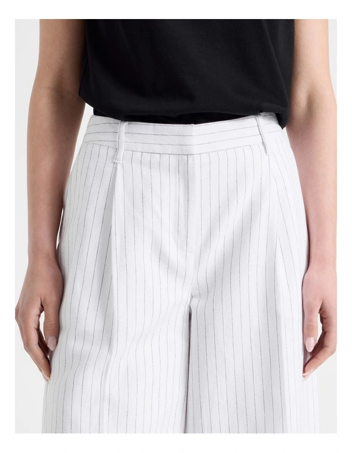 Cotton Linen Blend Pleat Front Pinstripe Wide Leg Pants in Black/White image 4