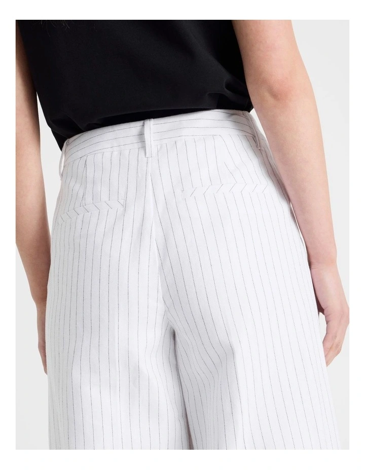 Cotton Linen Blend Pleat Front Pinstripe Wide Leg Pants in Black/White image 7
