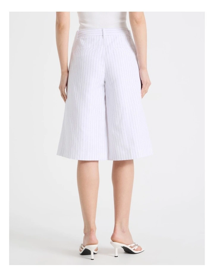 Cotton Linen Blend Pleat Front Pinstripe Bermuda Shorts in Black/White image 5