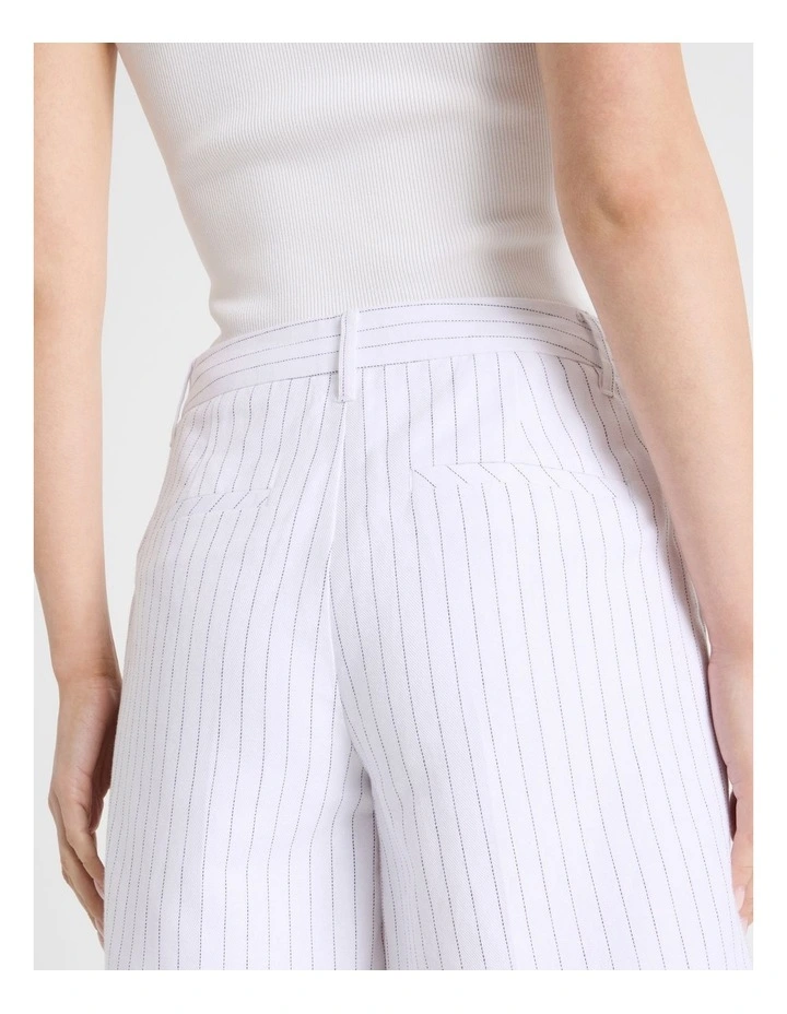 Cotton Linen Blend Pleat Front Pinstripe Bermuda Shorts in Black/White image 6