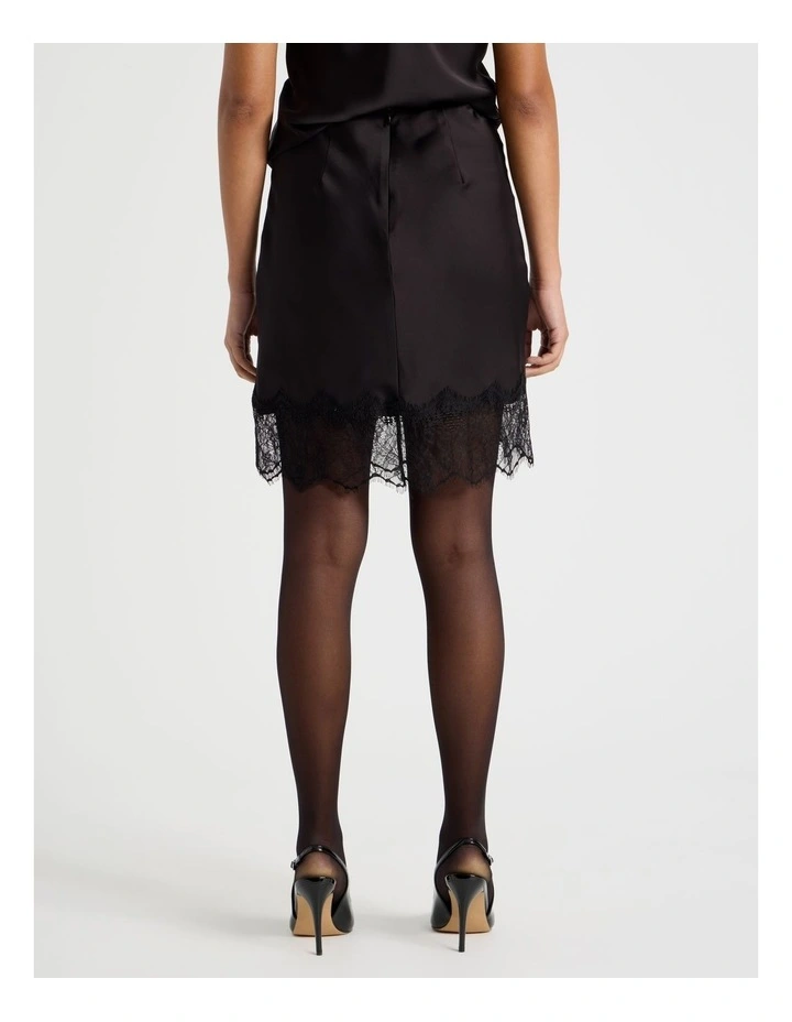 Lace Trim Mini Satin Slip Skirt in Black image 6