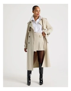 Pleated Wrap Mini Skirt in Stone