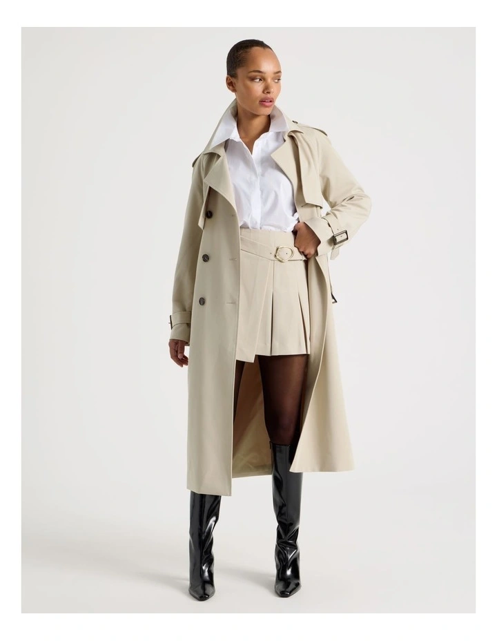 Pleated Wrap Mini Skirt in Stone image 1