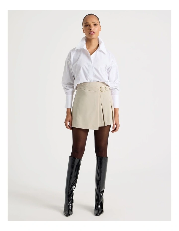 Pleated Wrap Mini Skirt in Stone image 3