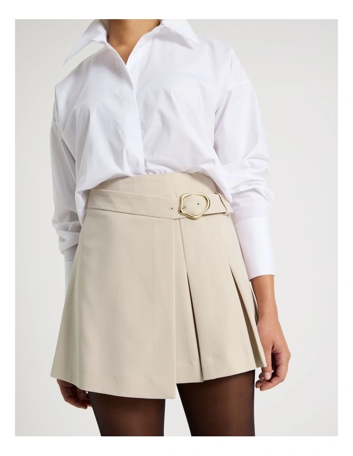 Pleated Wrap Mini Skirt in Stone image 5