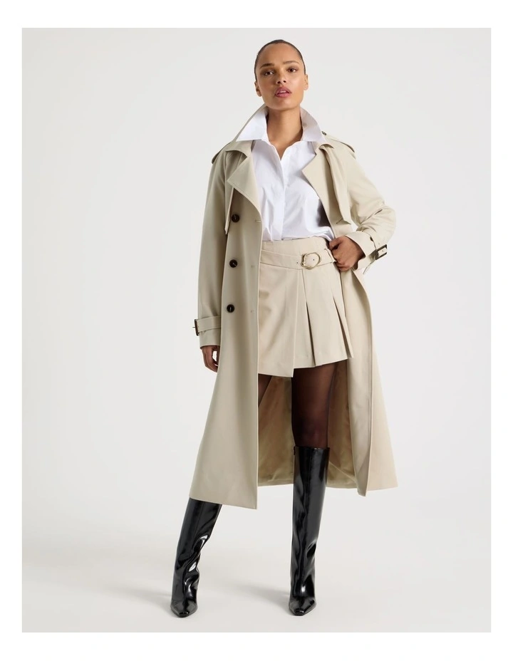 Pleated Wrap Mini Skirt in Stone image 7