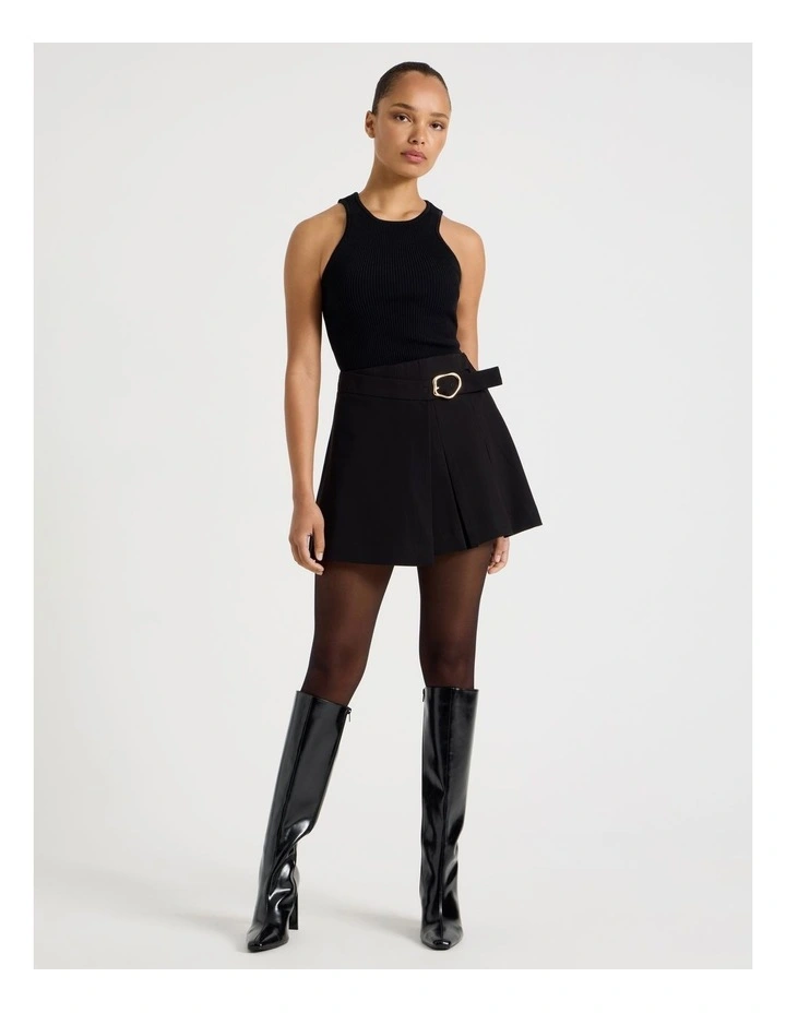 Pleated Wrap Mini Skirt in Black image 1