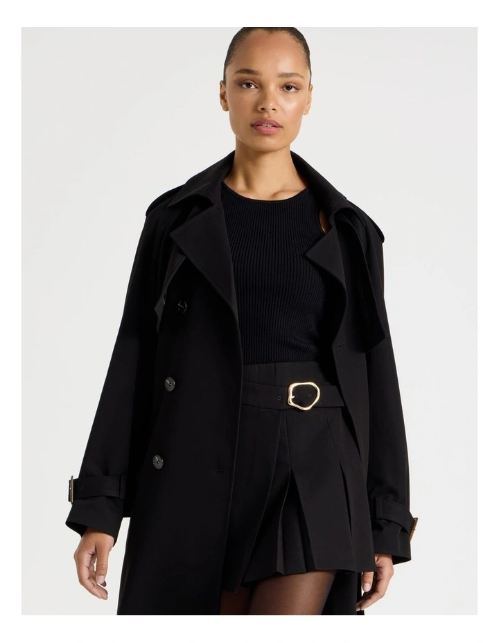 Pleated Wrap Mini Skirt in Black image 2