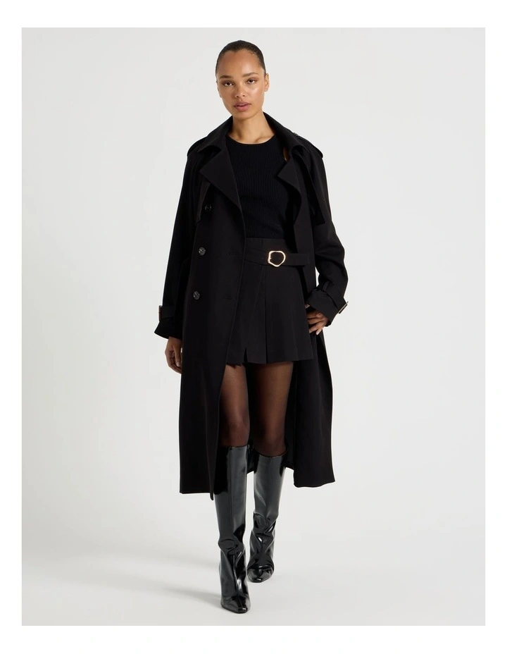 Pleated Wrap Mini Skirt in Black image 3