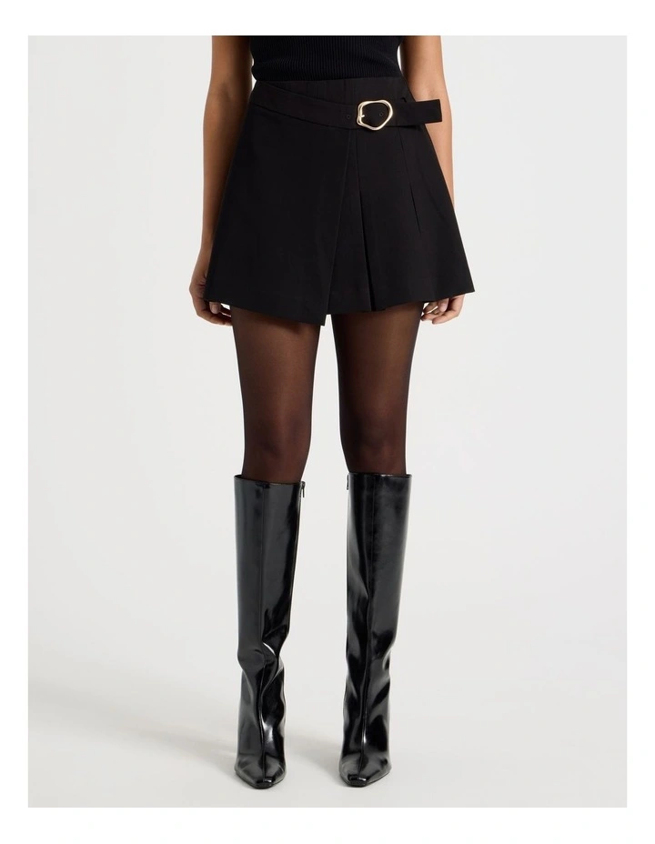 Pleated Wrap Mini Skirt in Black image 4
