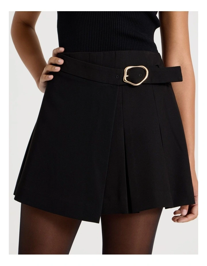 Pleated Wrap Mini Skirt in Black image 5
