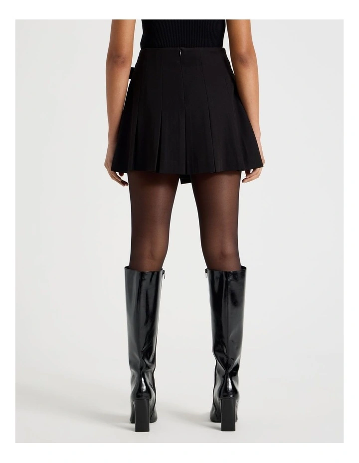 Pleated Wrap Mini Skirt in Black image 6