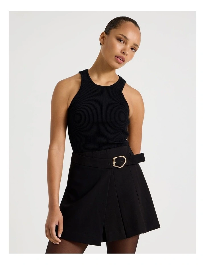 Pleated Wrap Mini Skirt in Black image 7