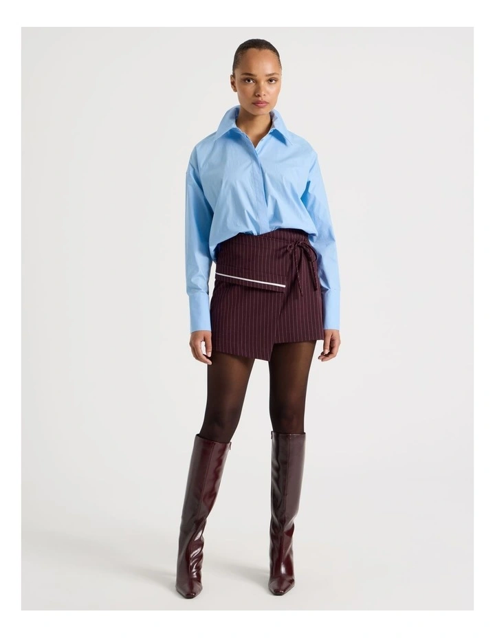 Pinstripe Wrap Mini Skirt in Wine image 1