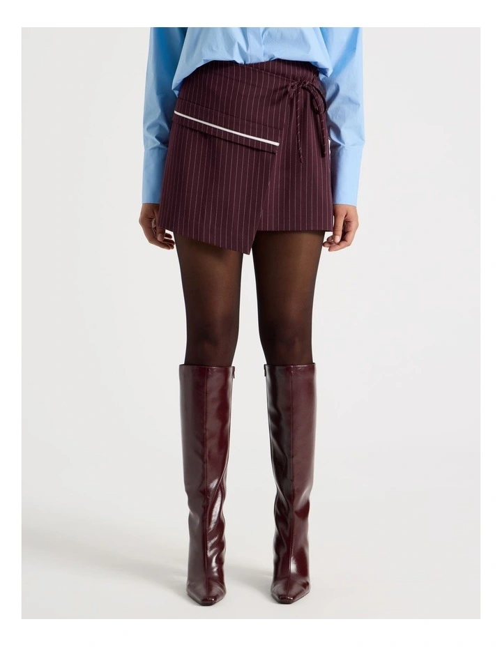 Pinstripe Wrap Mini Skirt in Wine image 2