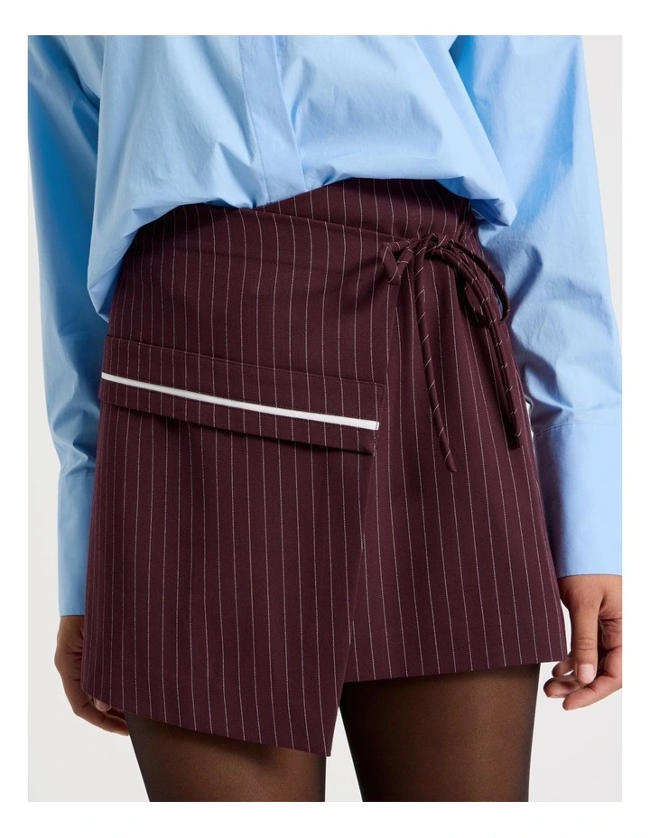 Pinstripe Wrap Mini Skirt in Wine image 3