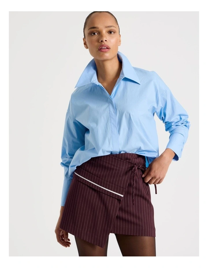 Pinstripe Wrap Mini Skirt in Wine image 4