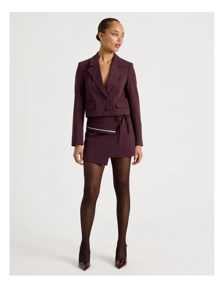 Pinstripe Wrap Mini Skirt in Wine image 6
