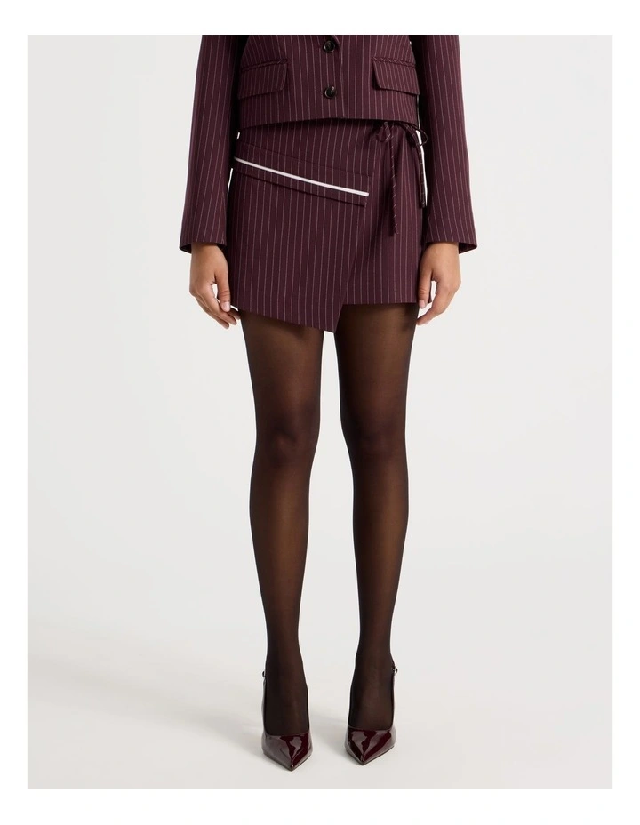 Pinstripe Wrap Mini Skirt in Wine image 7