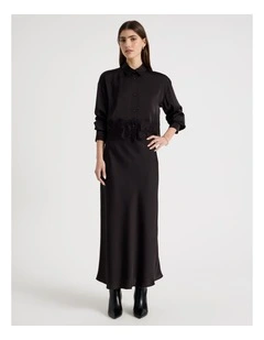 Satin Maxi Slip Skirt in Black
