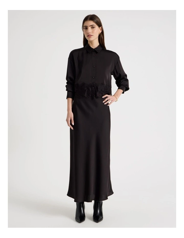 Satin Maxi Slip Skirt in Black image 1
