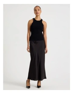 Satin Maxi Slip Skirt in Black