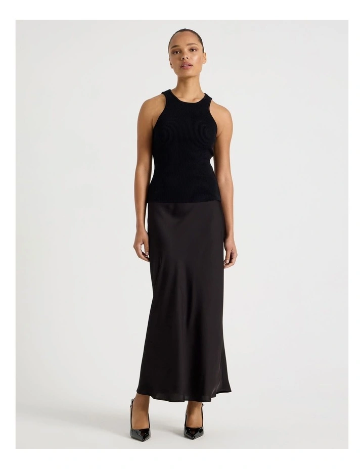 Satin Maxi Slip Skirt in Black image 1