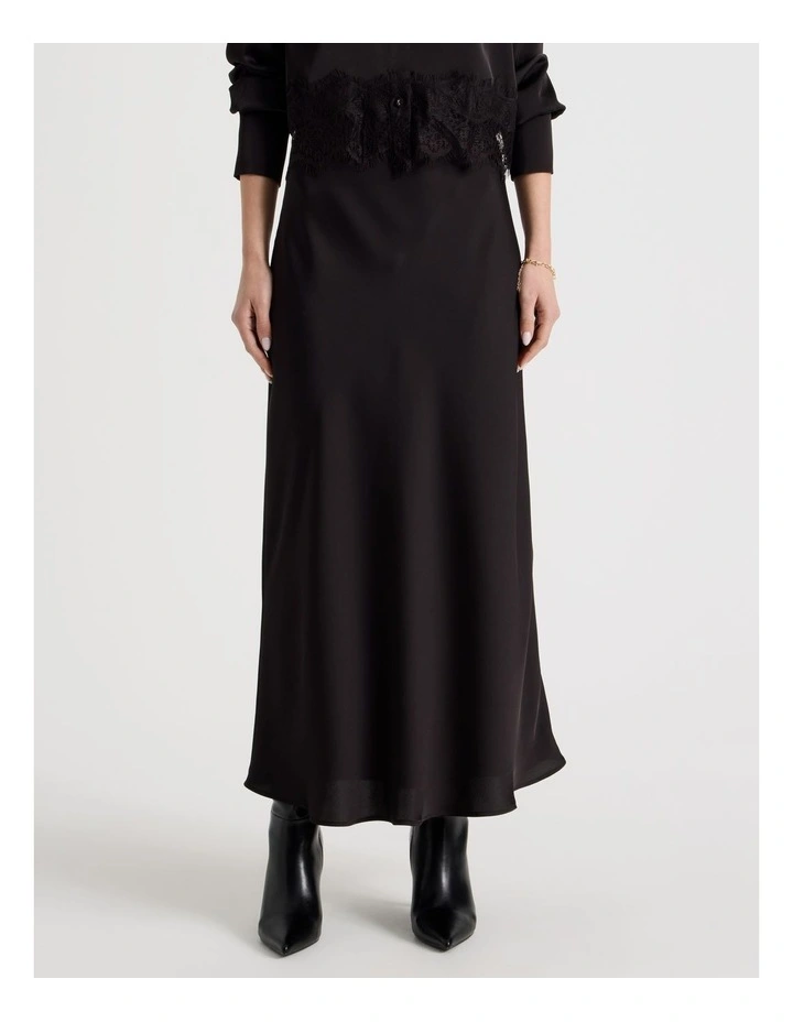 Satin Maxi Slip Skirt in Black image 2