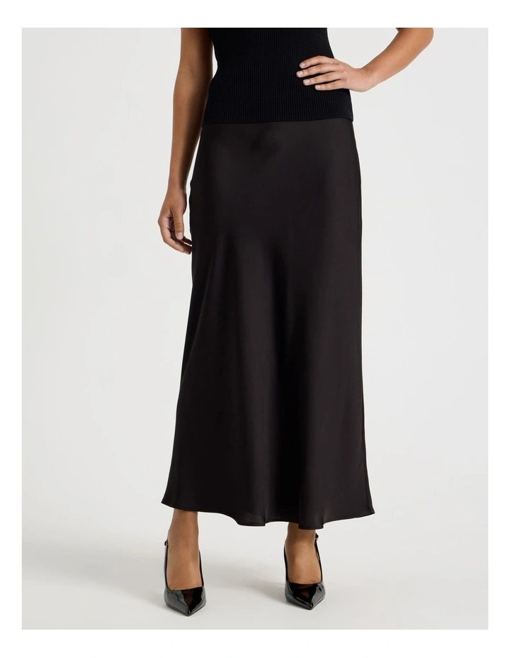 Satin Maxi Slip Skirt in Black image 2