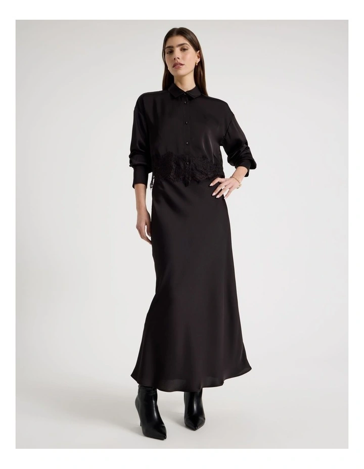 Satin Maxi Slip Skirt in Black image 3
