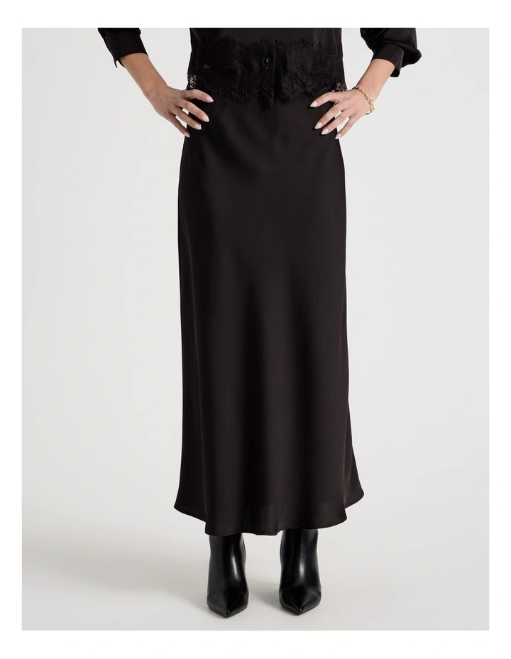 Satin Maxi Slip Skirt in Black image 4