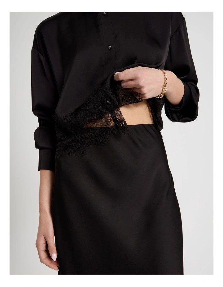 Satin Maxi Slip Skirt in Black image 5
