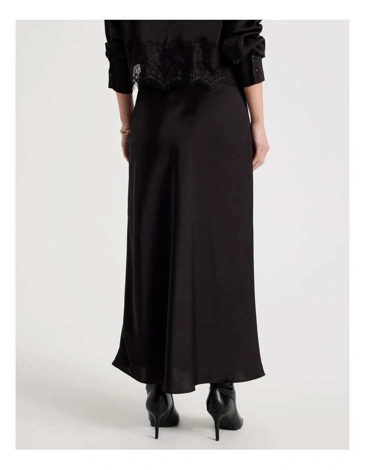 Satin Maxi Slip Skirt in Black image 6