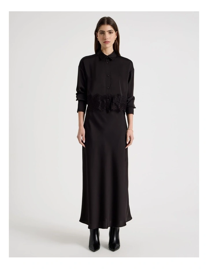 Satin Maxi Slip Skirt in Black image 7
