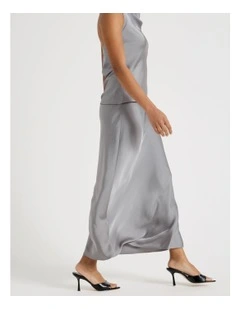 Satin Maxi Slip Skirt in Silver Grey