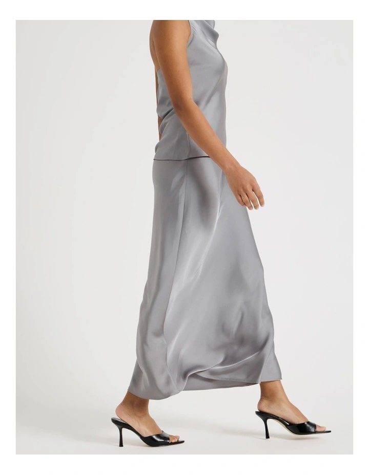 Satin Maxi Slip Skirt in Silver Grey image 1