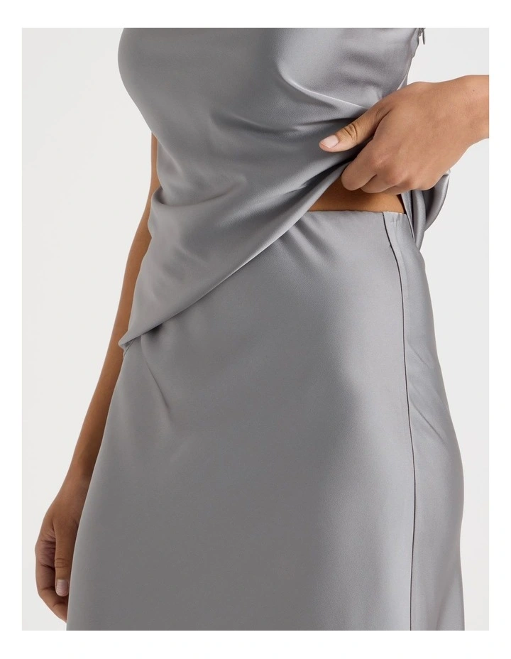 Satin Maxi Slip Skirt in Silver Grey image 4