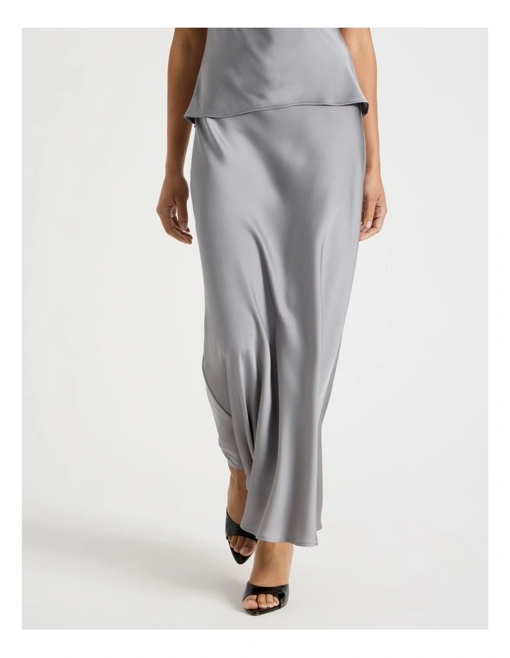 Satin Maxi Slip Skirt in Silver Grey image 5