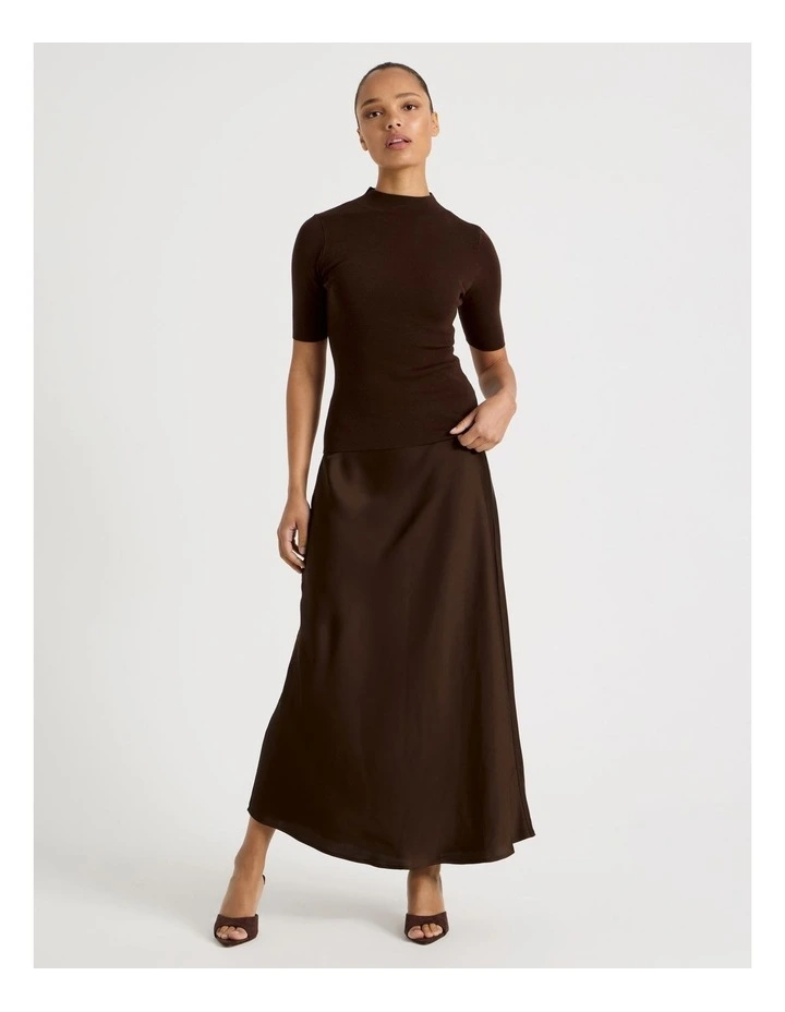 Satin Maxi Slip Skirt in Dark Brown image 1