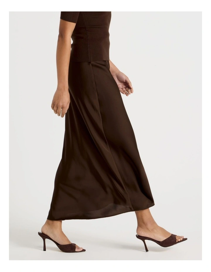 Satin Maxi Slip Skirt in Dark Brown image 2