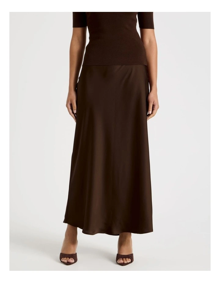 Satin Maxi Slip Skirt in Dark Brown image 3