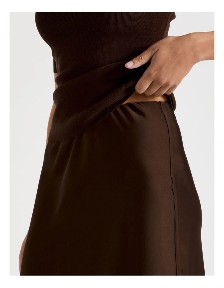Satin Maxi Slip Skirt in Dark Brown image 4