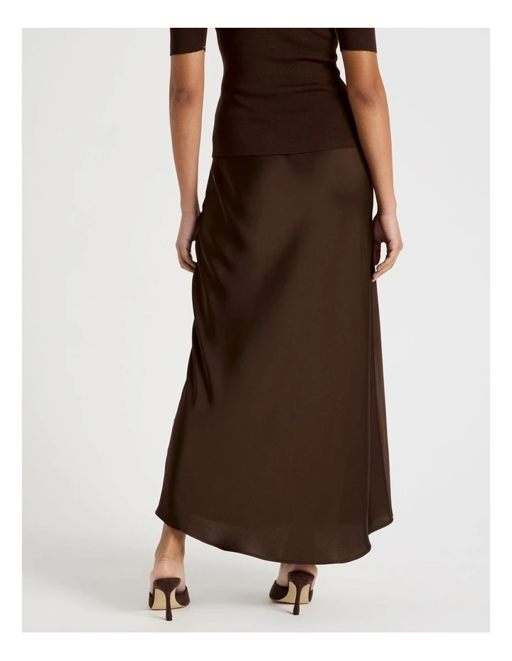 Satin Maxi Slip Skirt in Dark Brown image 5