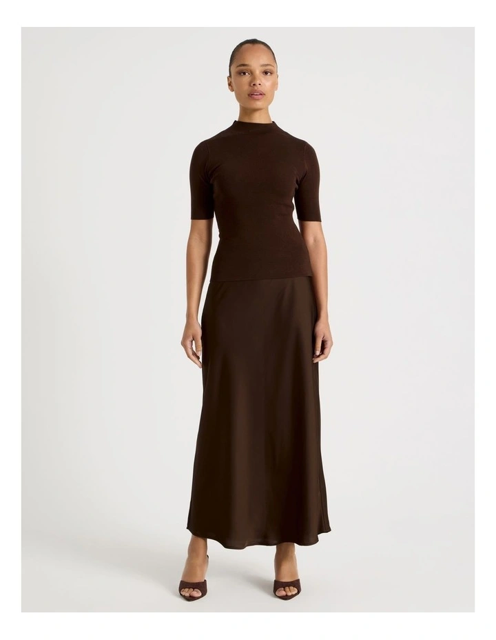 Satin Maxi Slip Skirt in Dark Brown image 6