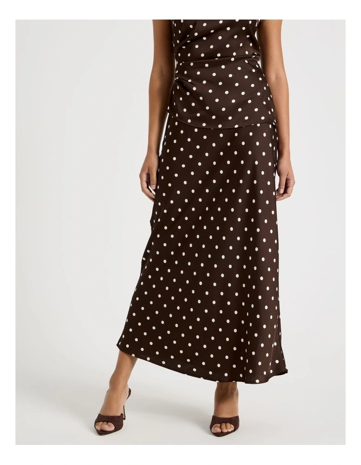 Satin Maxi Slip Skirt in Dark Brown image 1