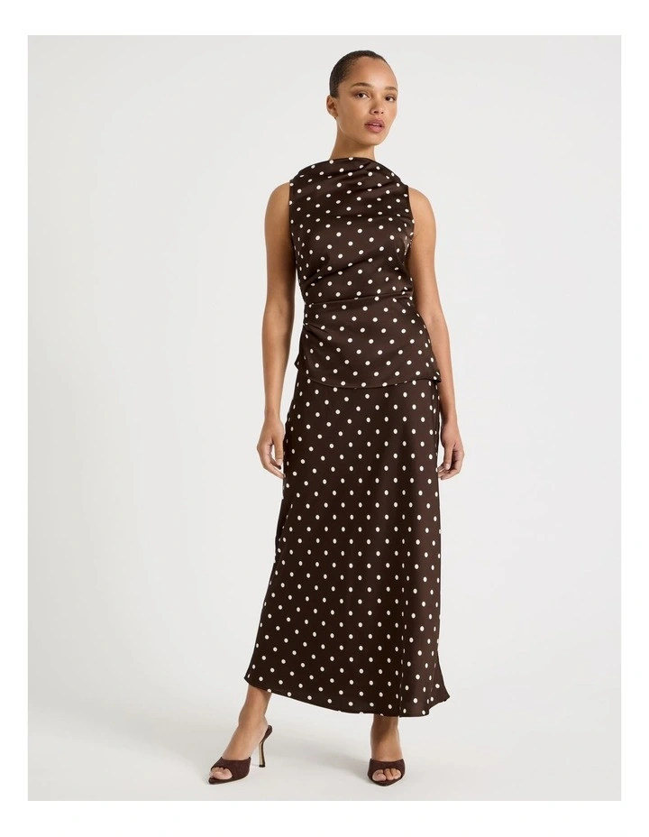 Satin Maxi Slip Skirt in Dark Brown image 2