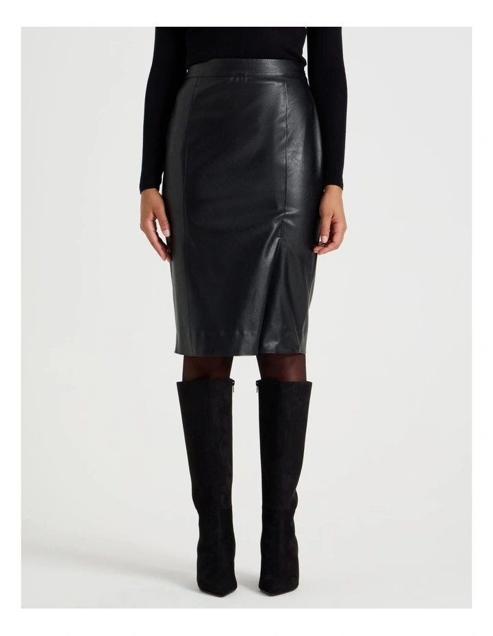 Faux Leather Midi Skirt in Black image 2