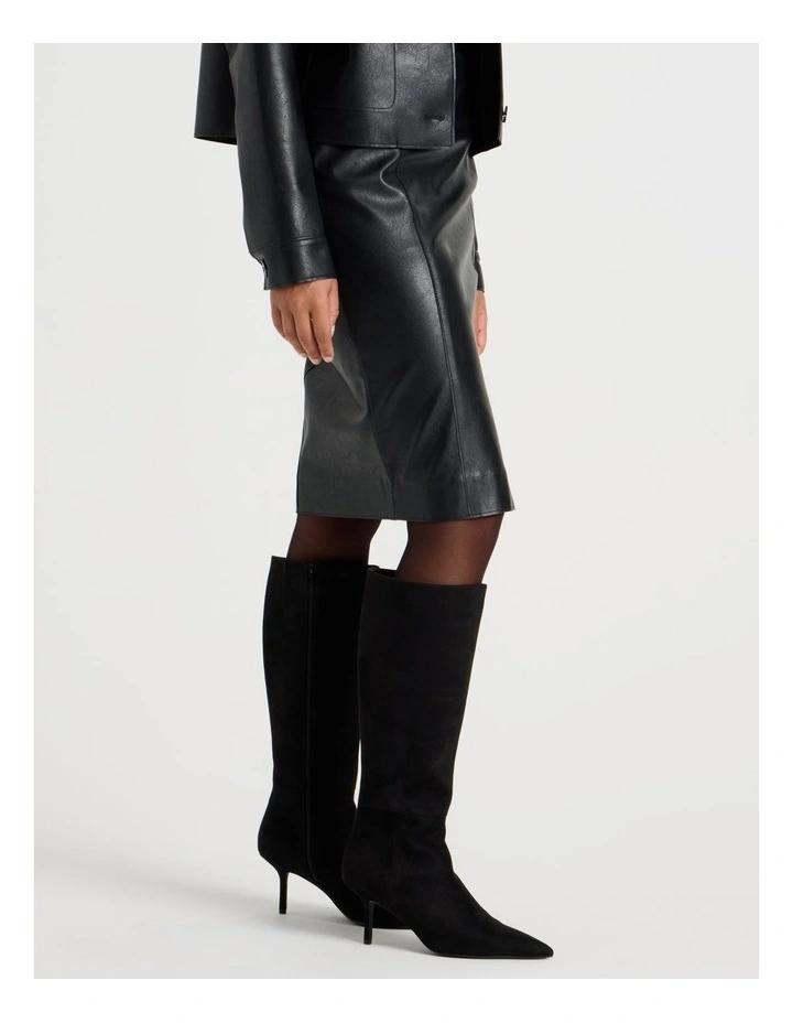 Faux Leather Midi Skirt in Black image 3